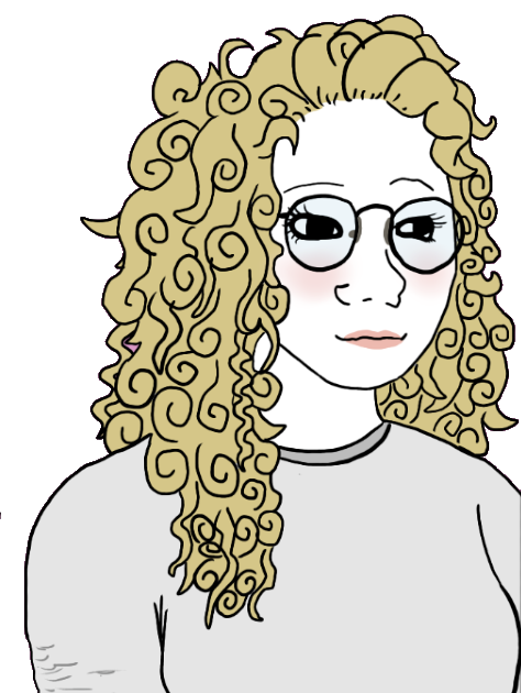 blonde curly hair glasses tradwife